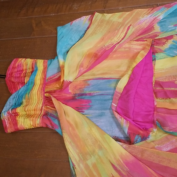 Laundry By Shelli Segal Multi Color Chiffon Strapless High Low Maxi Dress - Picture 10 of 13